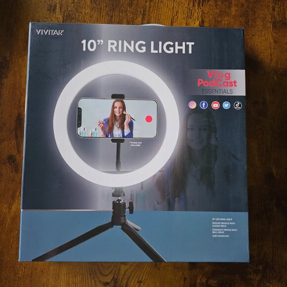 Vivitar 10” LED Ring Light with Tripod & Phone Holder – New in Box - Picture 1 of 4